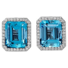 Sabbadini Aquamarin-Diamant-Platin-Ohrclips mit großem Smaragdschliff