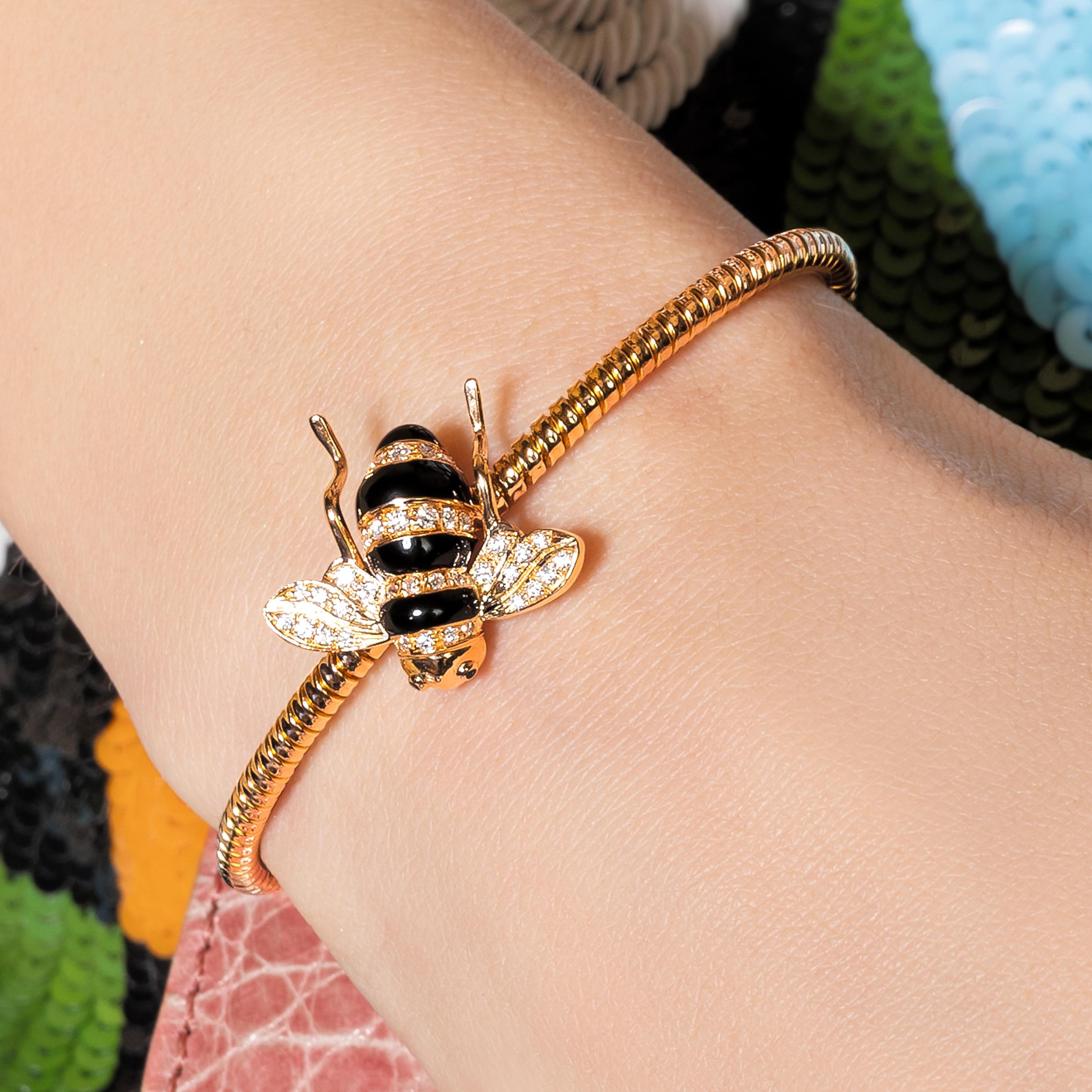 Taille ronde Sabbadini Bracelet en laque abeille et or en vente