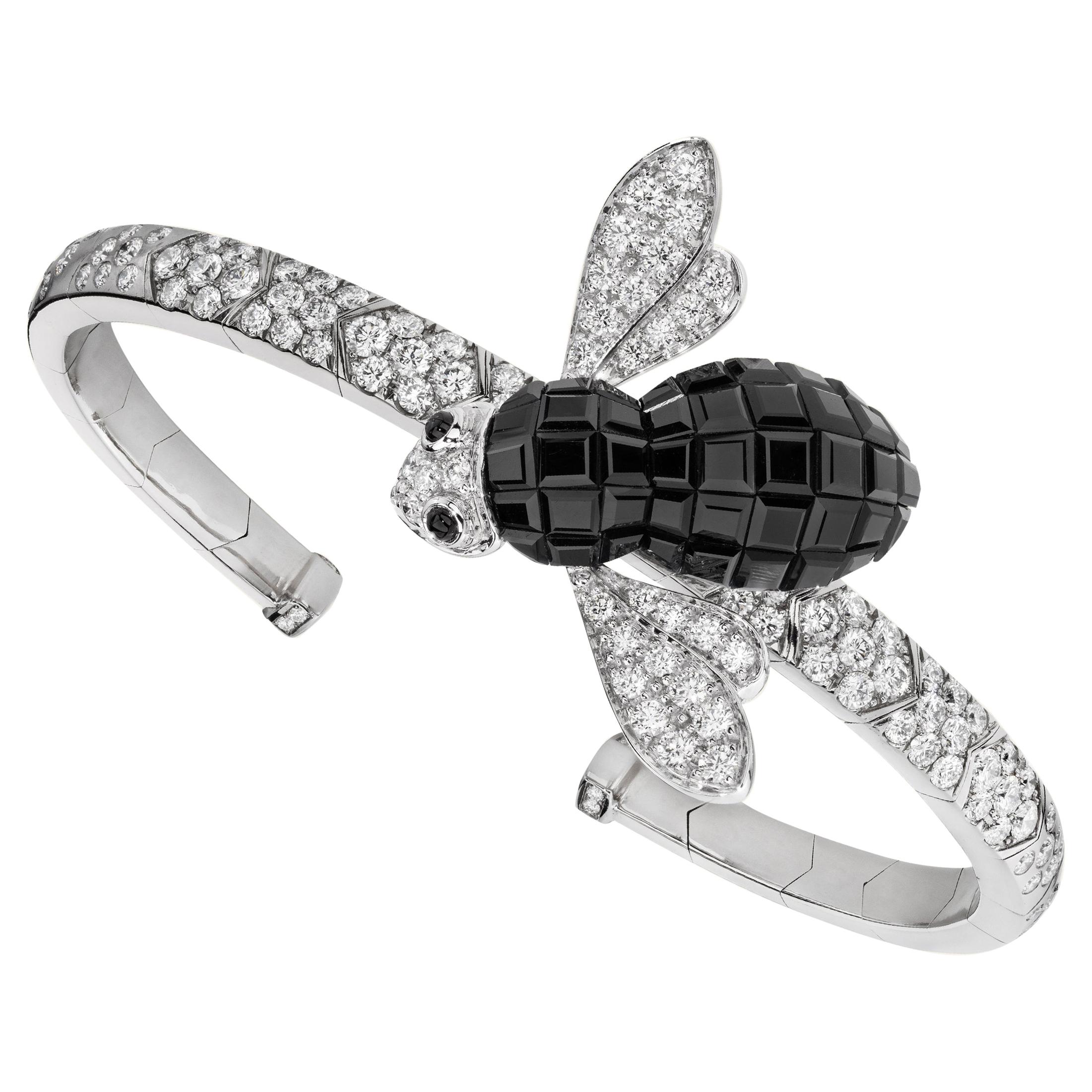 Sabbadini Bee Bracelet in Titanium, Diamonds & Black Sapphires For Sale