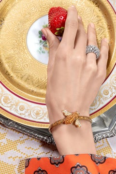 Sabbadini Bee Bracelet in Titanium, Orange Sapphires & Gold