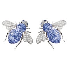 Sabbadini Bee Earrings, Invisible Setting Light Blue Sapphires