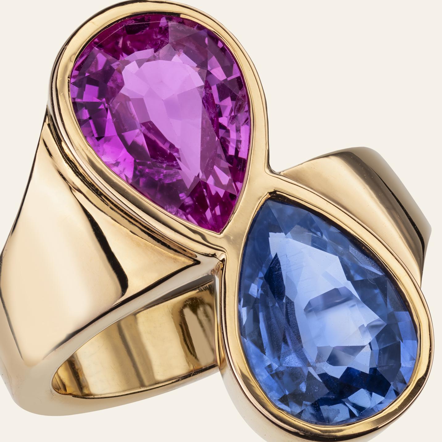 Sabbadini Blue and Pink Sapphire Gold Ring In New Condition For Sale In Milan, IT