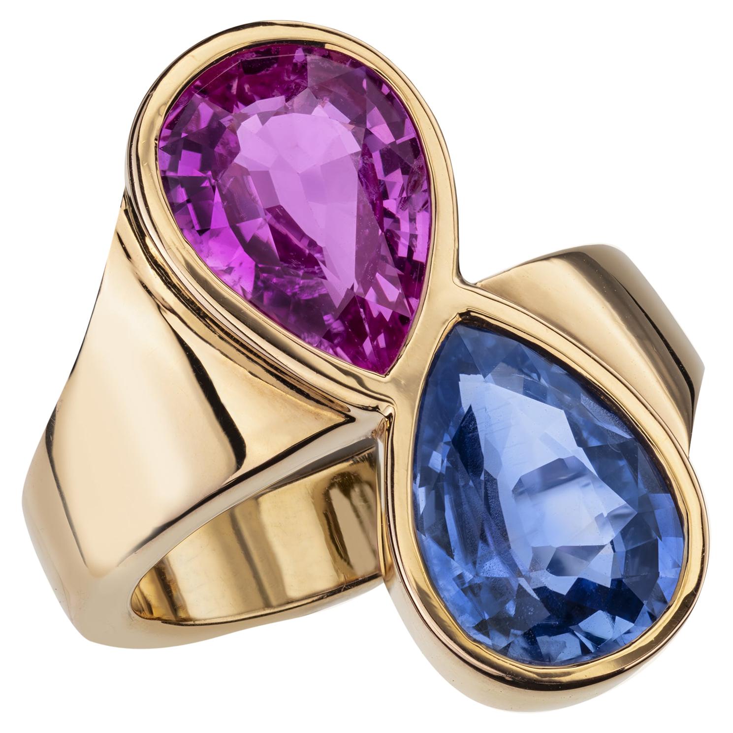 Sabbadini Blue and Pink Sapphire Gold Ring For Sale