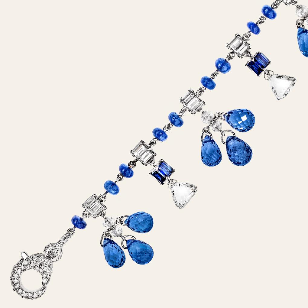 Retro Sabbadini Blue Sapphire and Diamond Charm Bracelet For Sale
