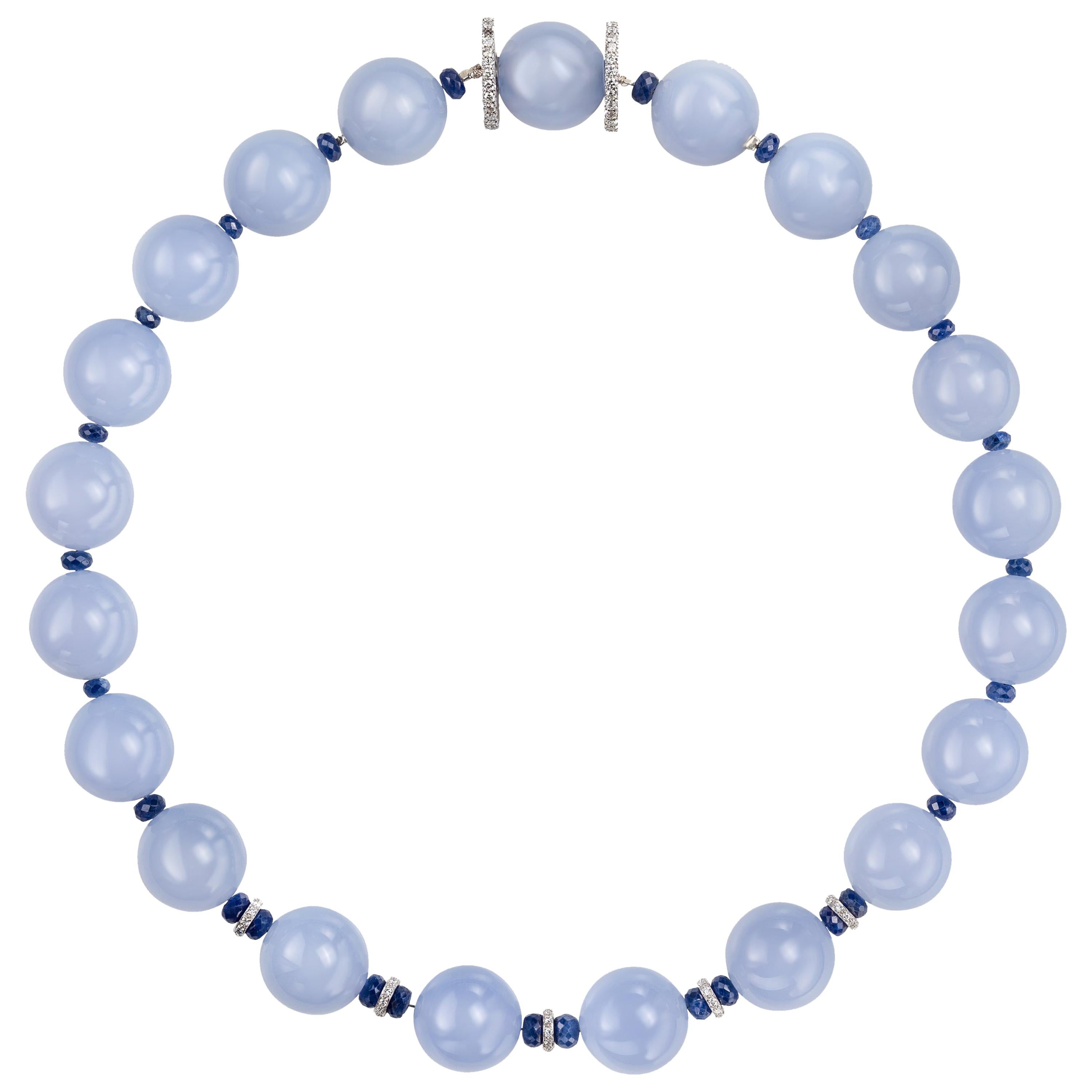 Sabbadini Chalcedony Beaded Necklace For Sale