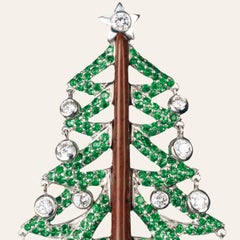 Sabbadini Christmas Tree Brooch in Diamonds and Green Garnets