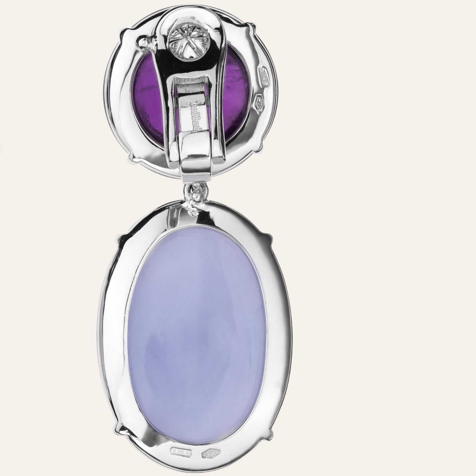 Oval Cut Sabbadini Cocktail Earrings with Amethyst and Chalcedony For Sale