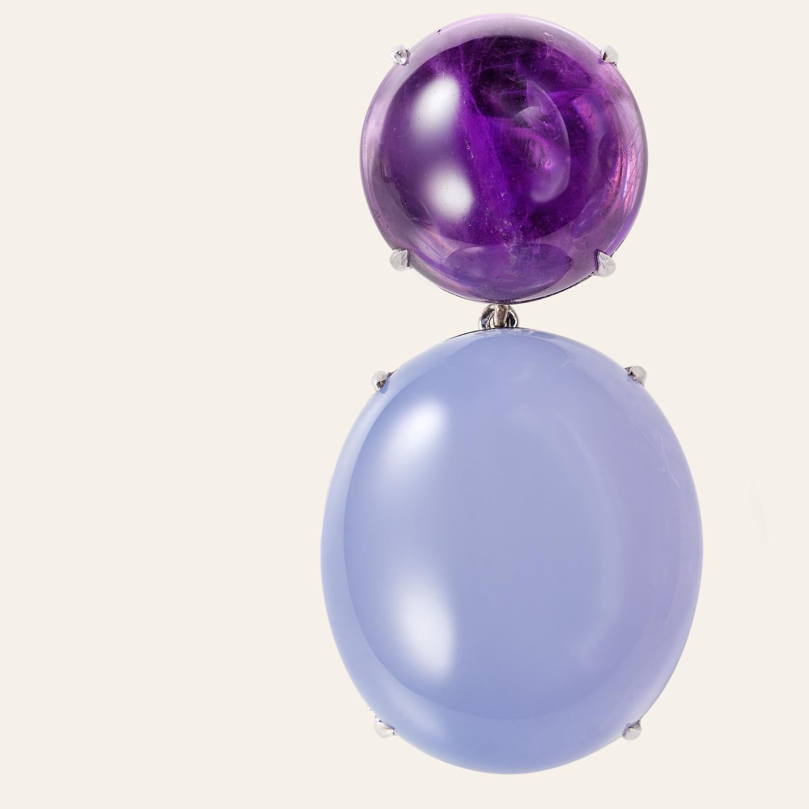 Sabbadini Cocktail Earrings with Amethyst and Chalcedony In New Condition For Sale In Milan, IT