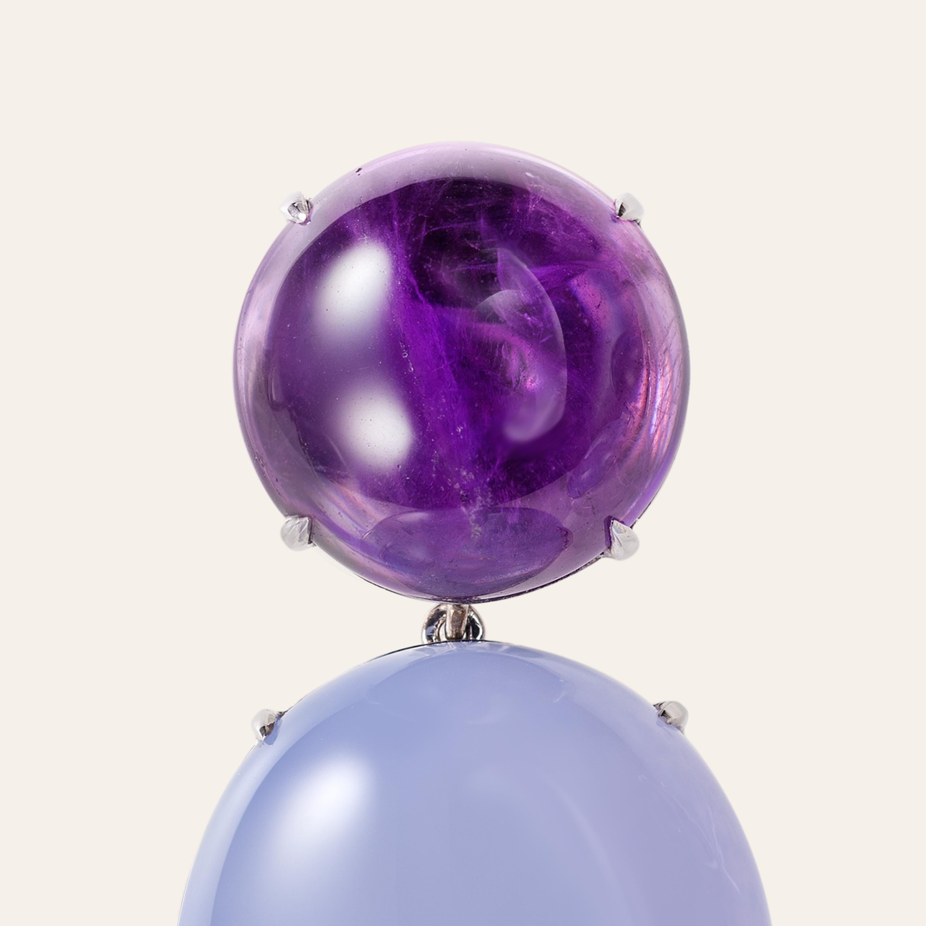 Women's Sabbadini Cocktail Earrings with Amethyst and Chalcedony For Sale