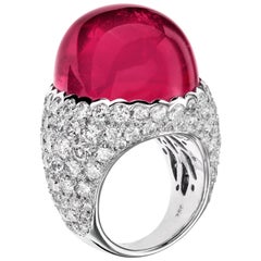 Sabbadini Cocktail Ring with Cabochon Rubelite and Diamonds