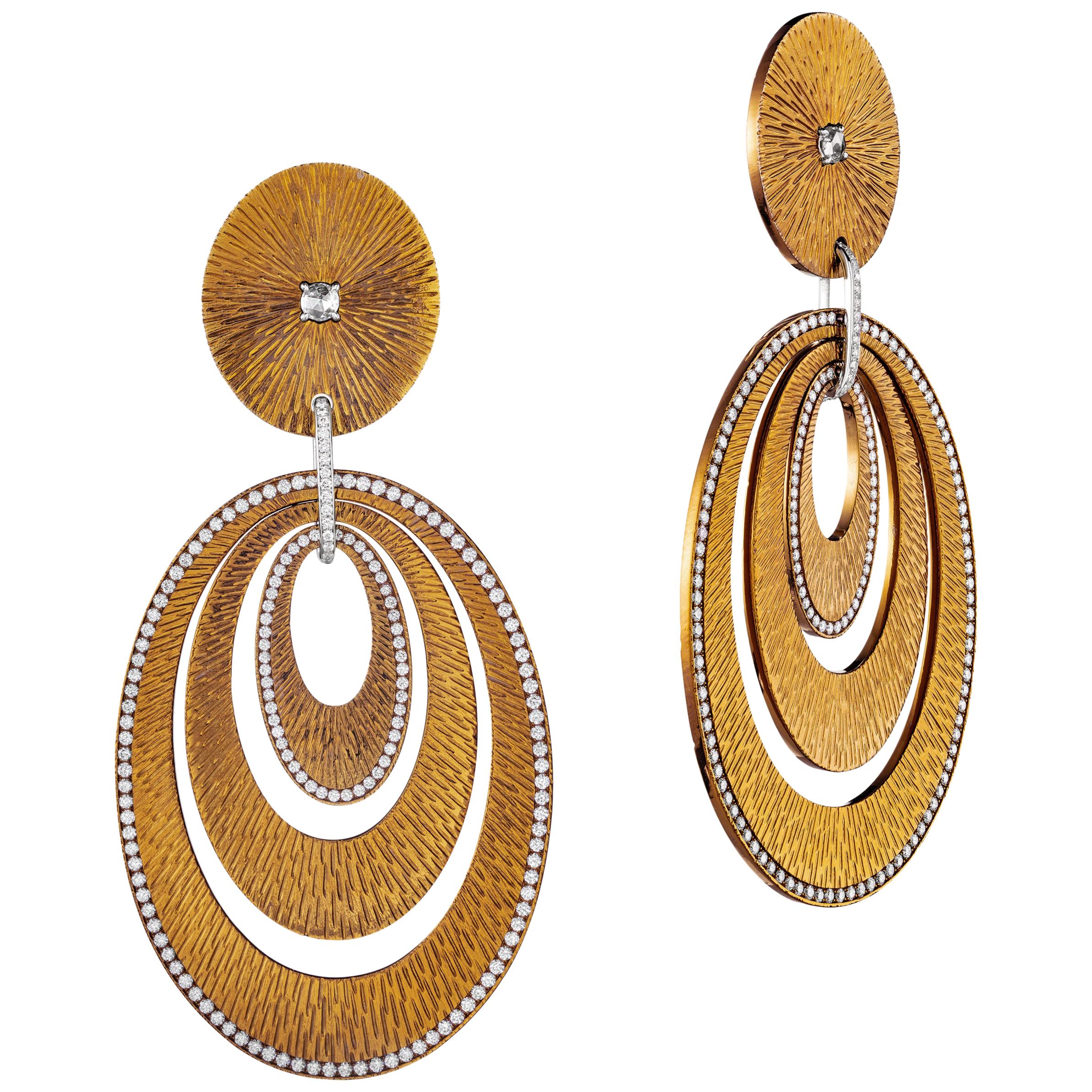Sabbadini Contemporary Titanium, Gold and Diamond Earrings For Sale