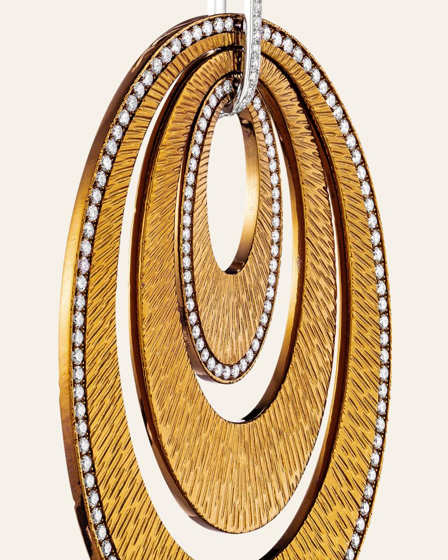 Round Cut Sabbadini Contemporary Titanium, Gold and Diamond Earrings For Sale
