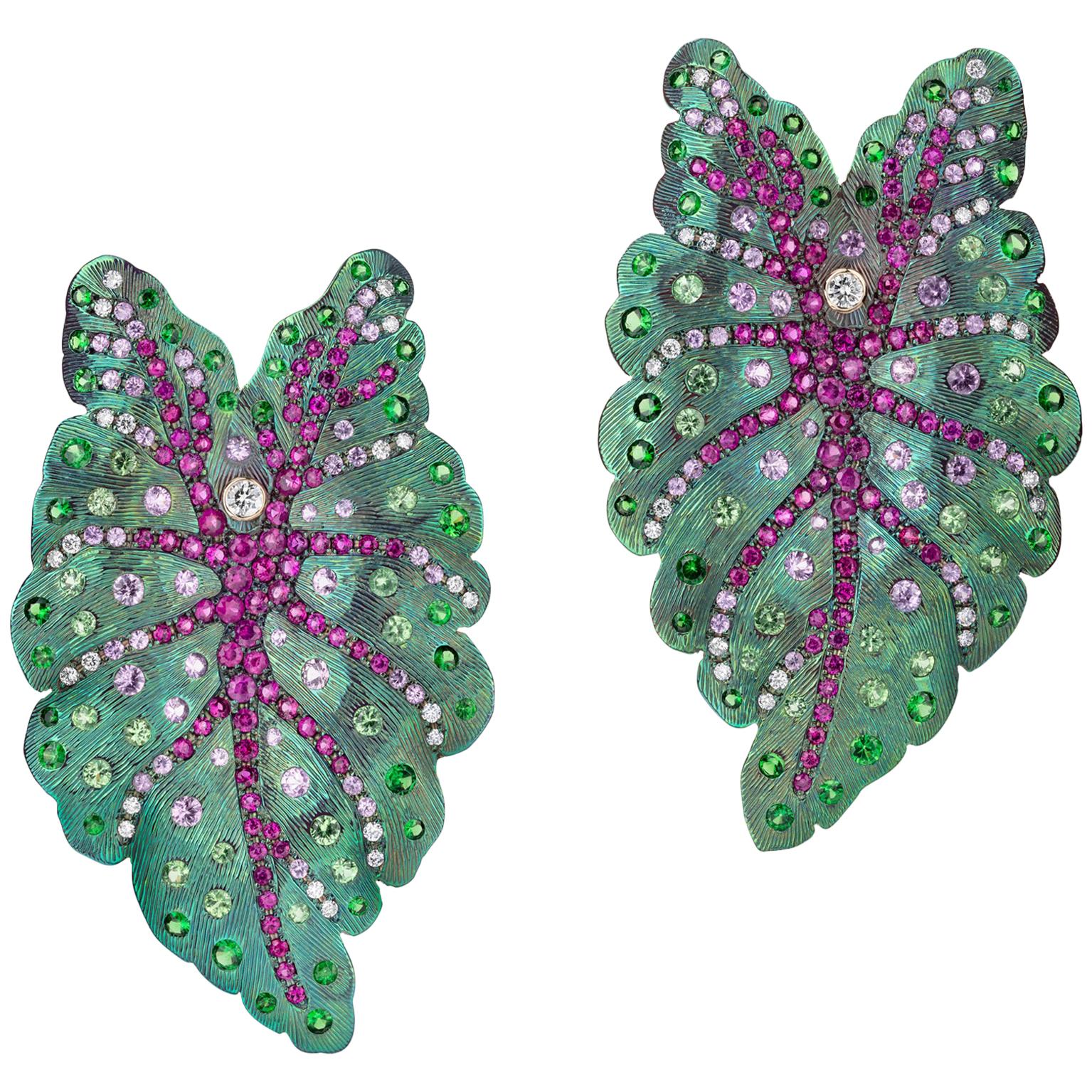 Sabbadini Contemporary Titanium Leaf Earrings For Sale