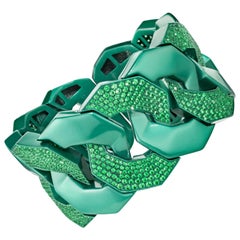 Sabbadini Contemporary Titanium and Micropave Green Garnets Griffes Bracelet
