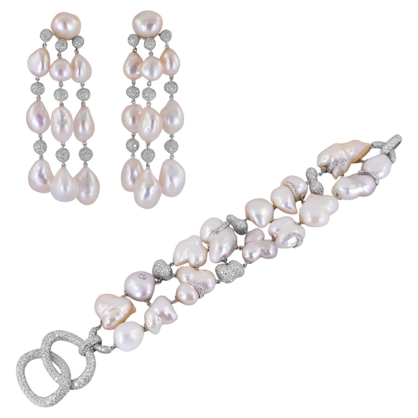 SABBADINI Diamond and Pearl Bracelet & Earring Suite