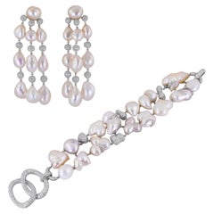 SABBADINI Diamond and Pearl Bracelet & Earring Suite
