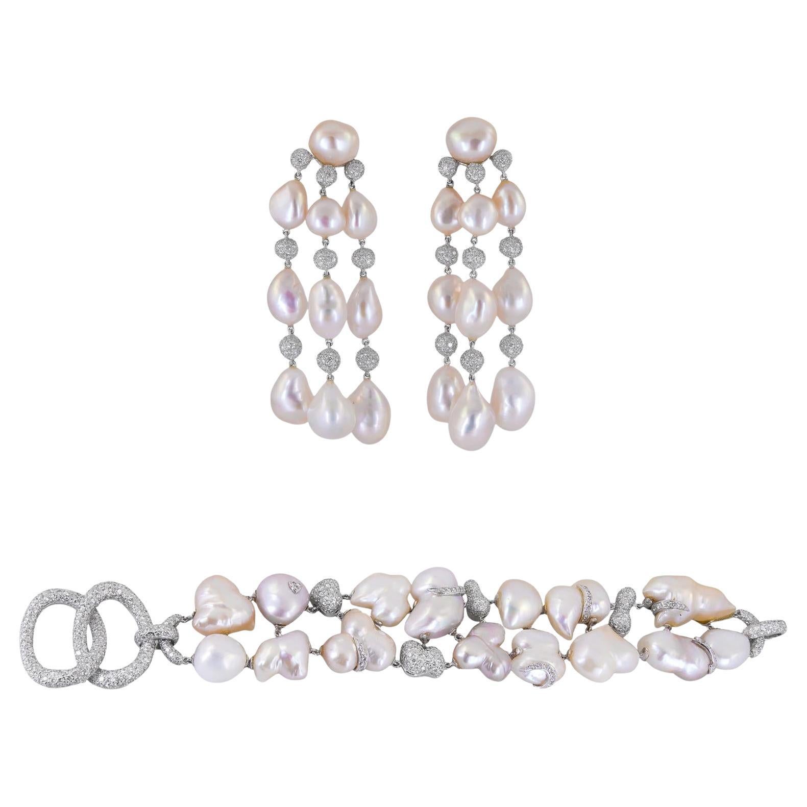 Sabbadini Bracciale e orecchini con diamanti e perle in vendita