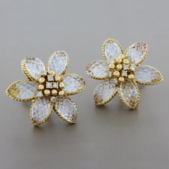 Sabbadini Diamond Crystal Gold Flower Earrings