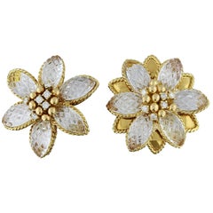 Sabbadini Diamond Crystal Gold Flower Earrings