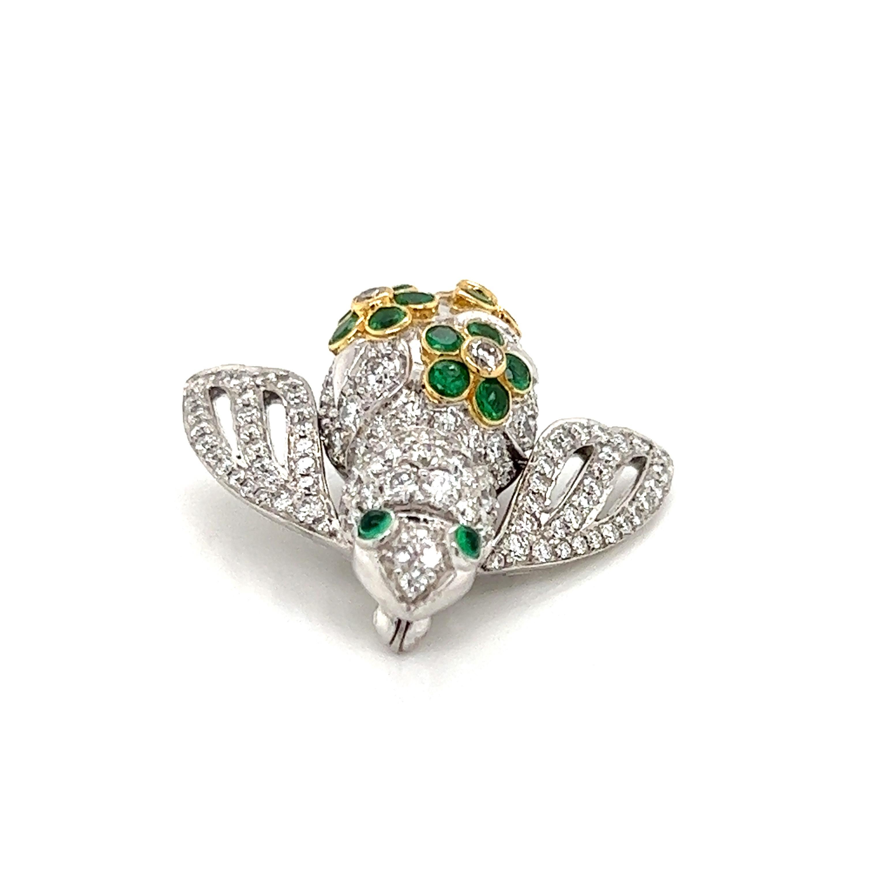 Sabbadini Bienen-Anstecknadelbrosche, Diamant & Smaragd 18k Gold (Moderne) im Angebot