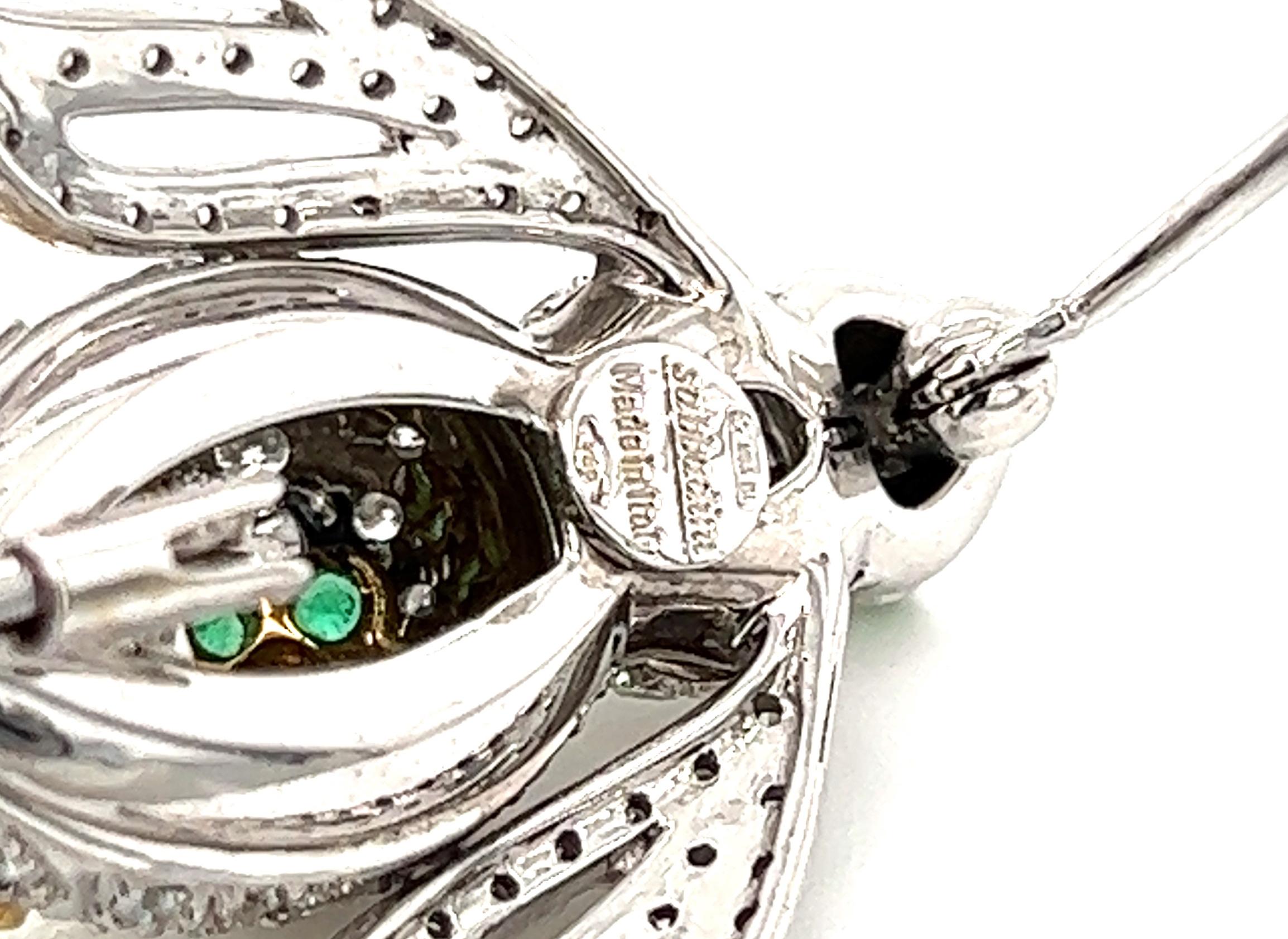 Sabbadini Diamond & Emerald 18k Gold Bee Pin Brooch For Sale 2
