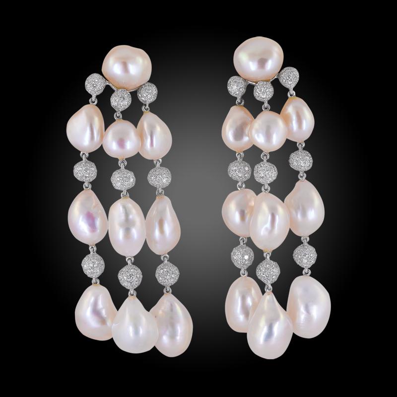 Conjunto Pulsera y Pendientes Sabbadini Diamante Perla Oro Blanco Corte redondo en venta