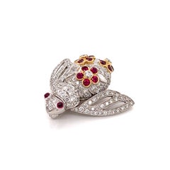 Sabbadini Diamond & Ruby 18k Gold Bee Pin Brooch