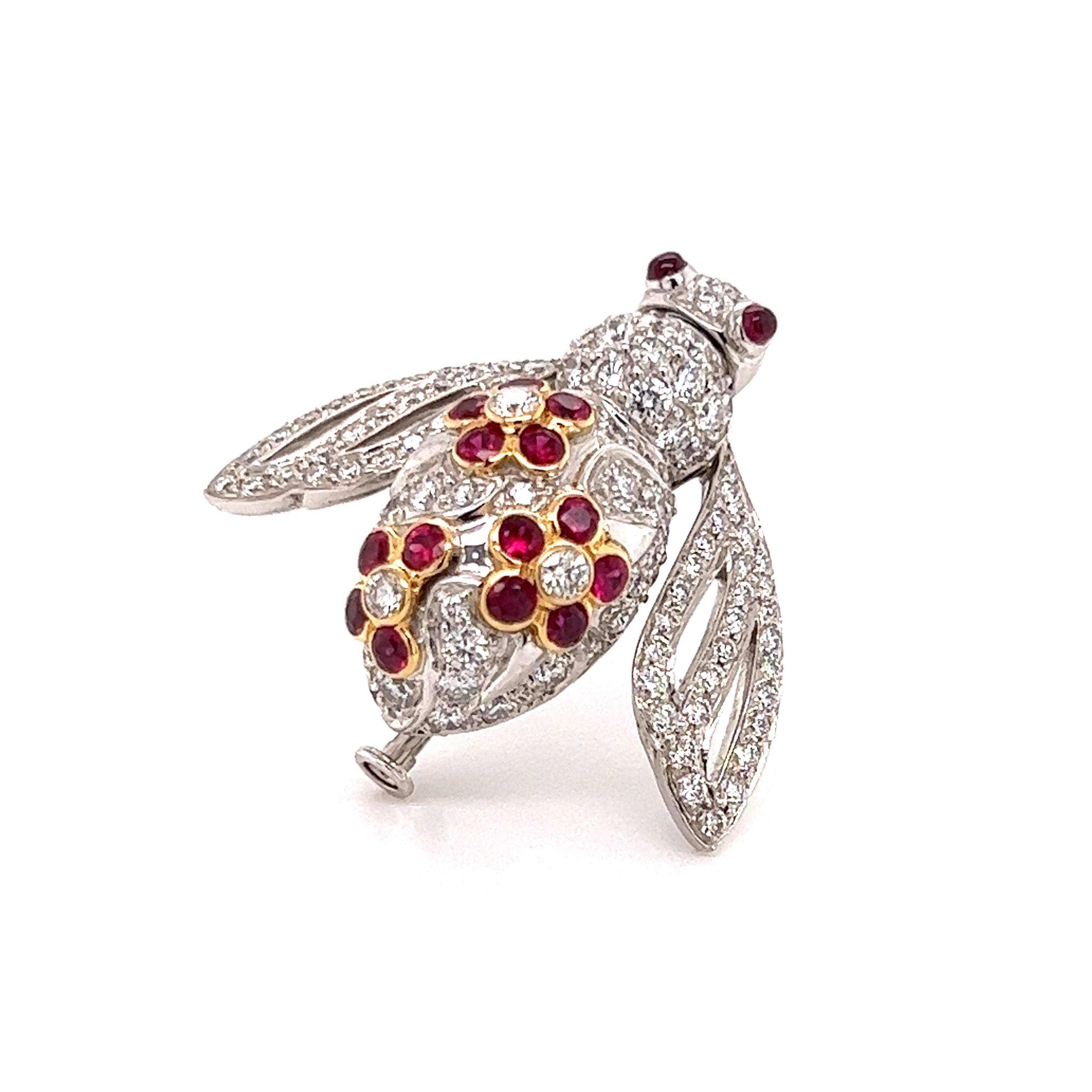 Sabbadini Broche abeille en or 18 carats, diamants et rubis