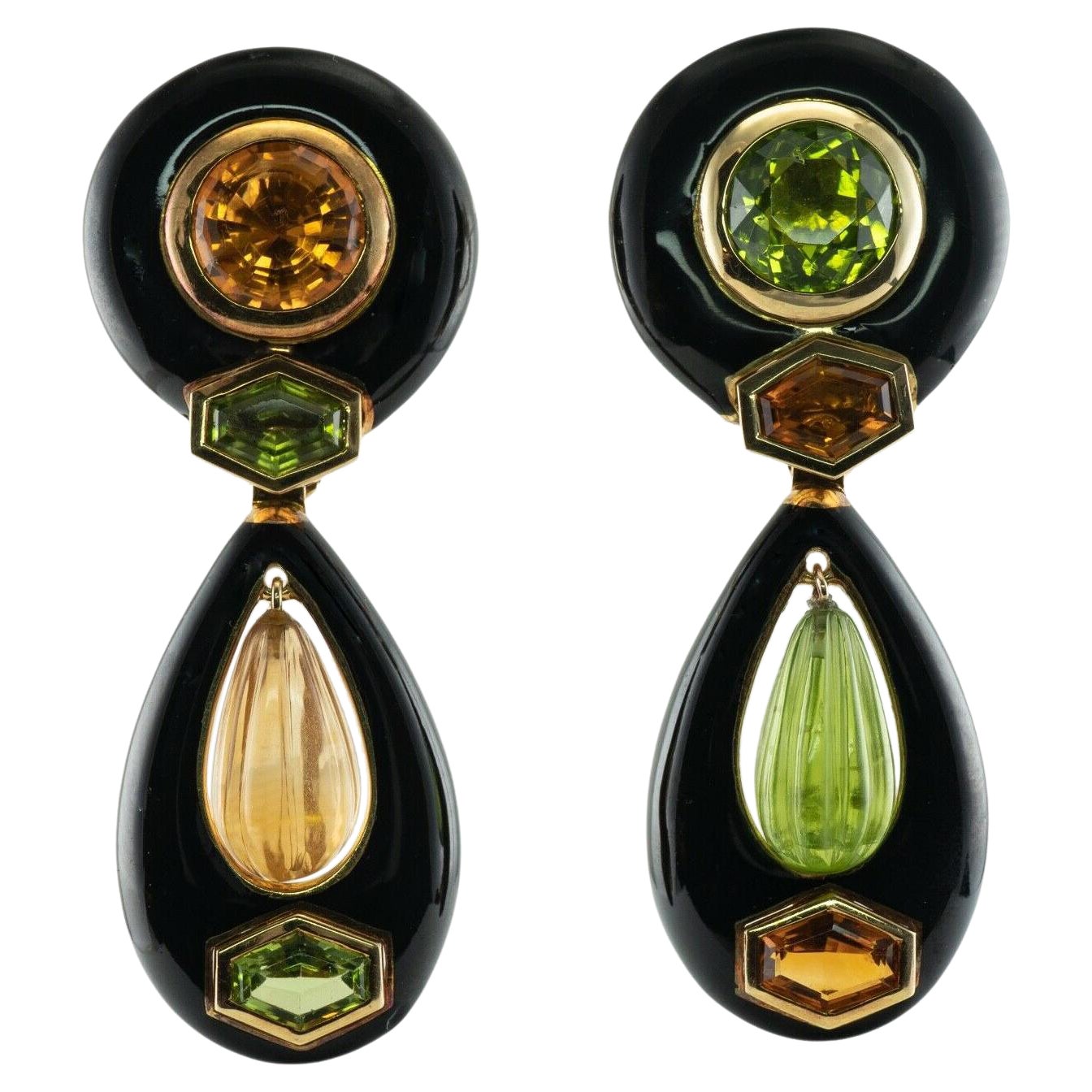 Sabbadini Earrings Dangle Drop Enamel Peridot Citrine 18K Gold