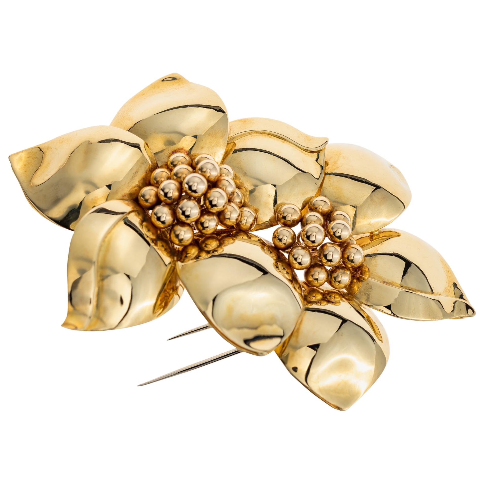 Sabbadini Flower Yellow Gold Brooch For Sale