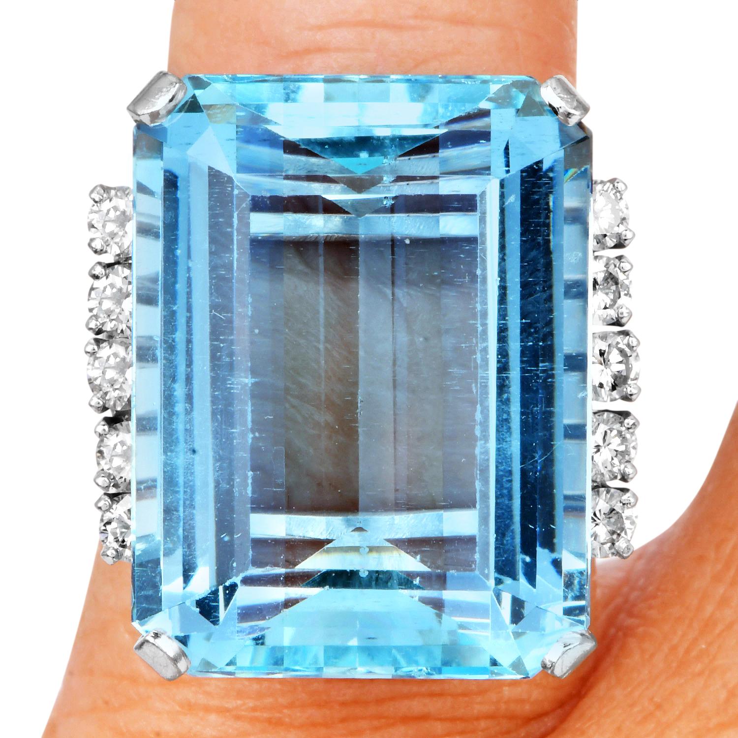 Sabbadini GIA Aquamarin 26,45cts Diamant Stufenschliff 18K Gold Cocktail Ring im Angebot 4