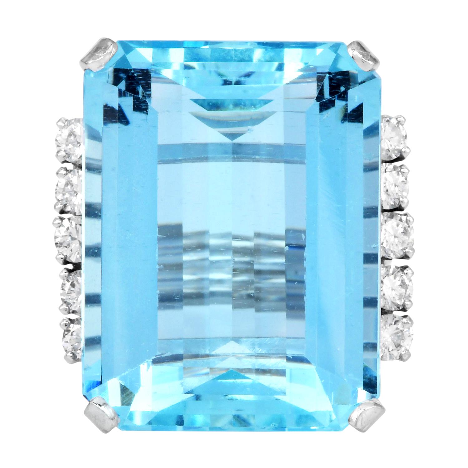 Sabbadini GIA Aquamarin 26,45cts Diamant Stufenschliff 18K Gold Cocktail Ring im Zustand „Hervorragend“ im Angebot in Miami, FL