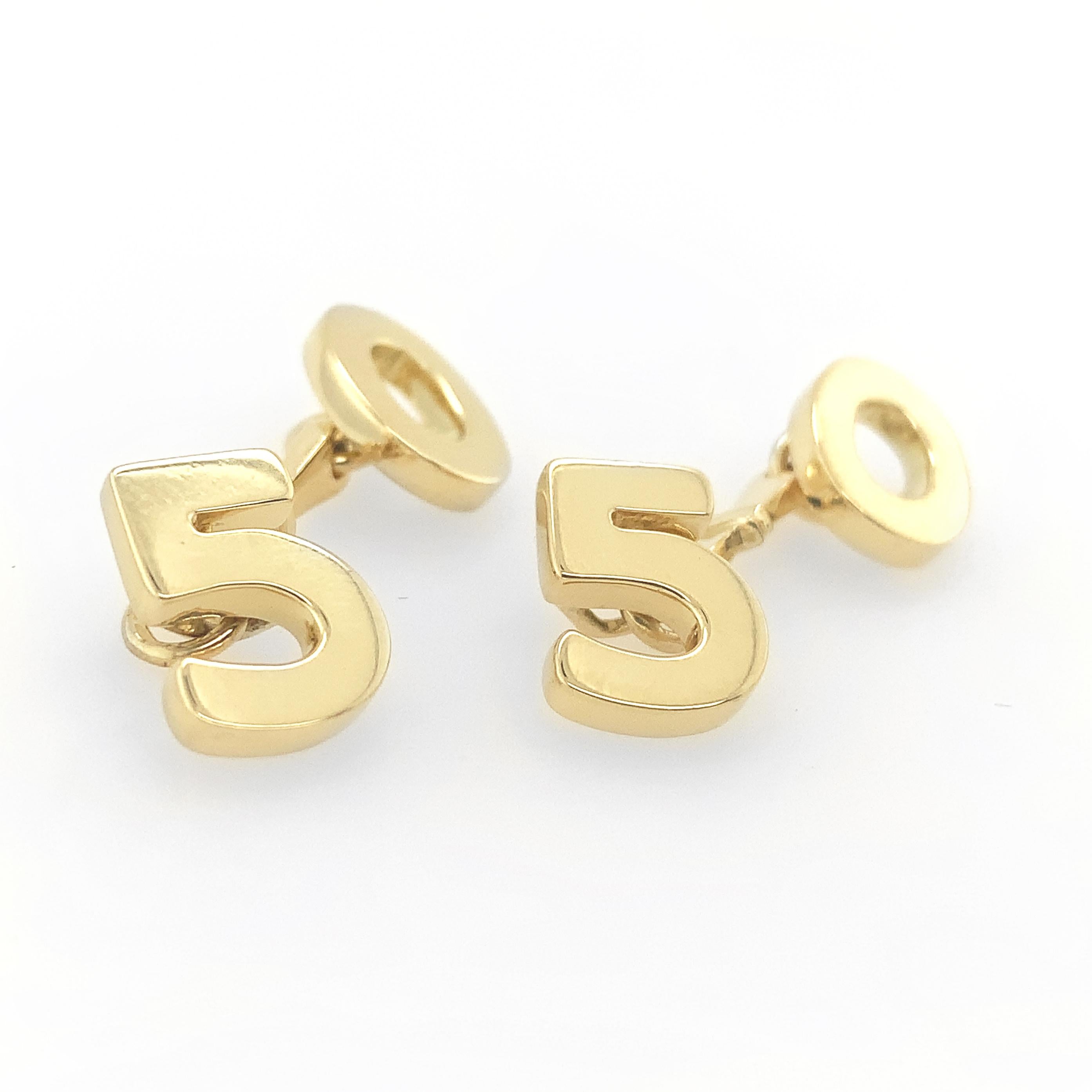 Fabulous double-sided numeral '50' cuff links.  Made and signed by Sabbadini of Milan, Italy, in 18K high polished yellow gold.  Approximately 1