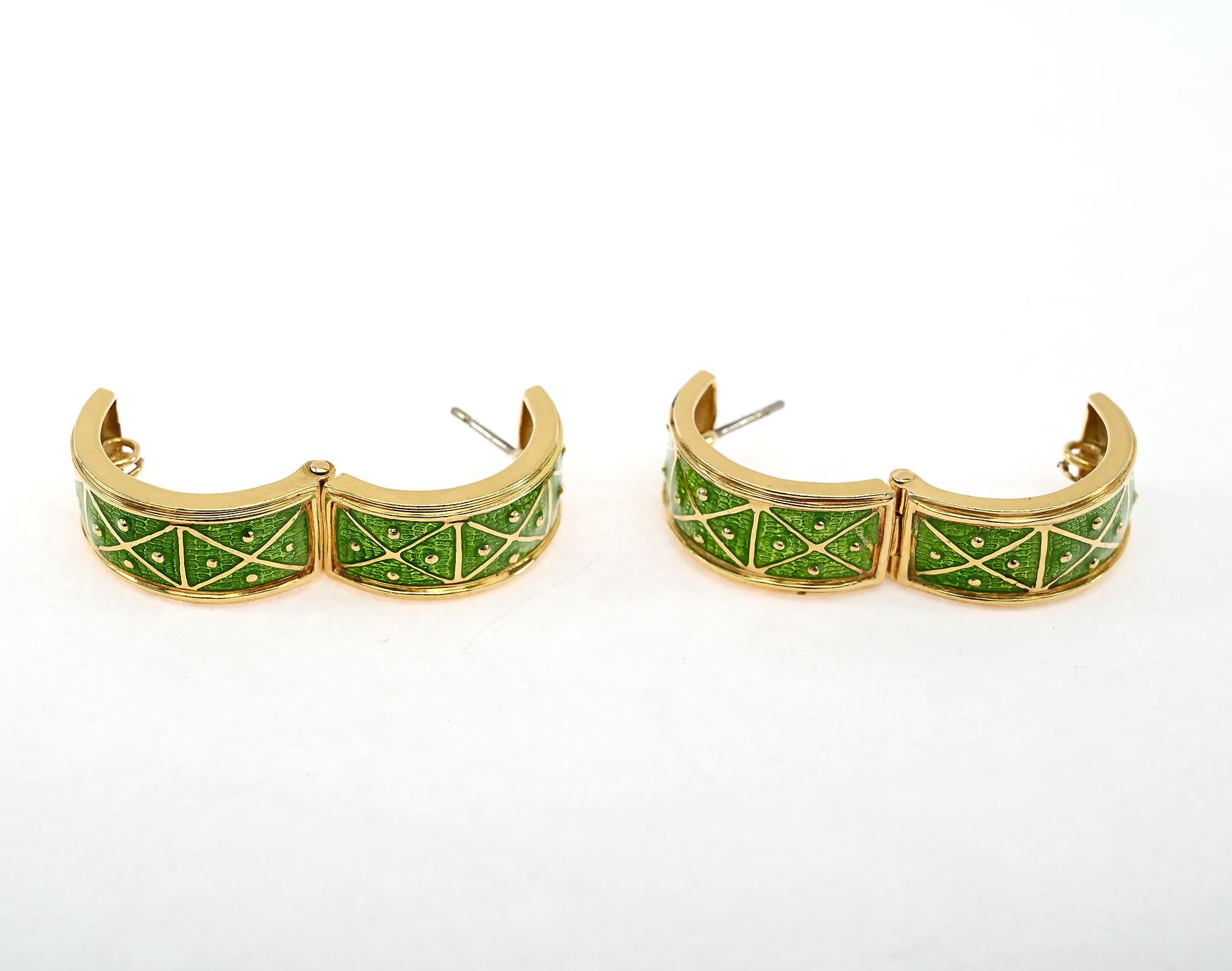 Modern Sabbadini Gold and Enamel Hoop Earrings For Sale
