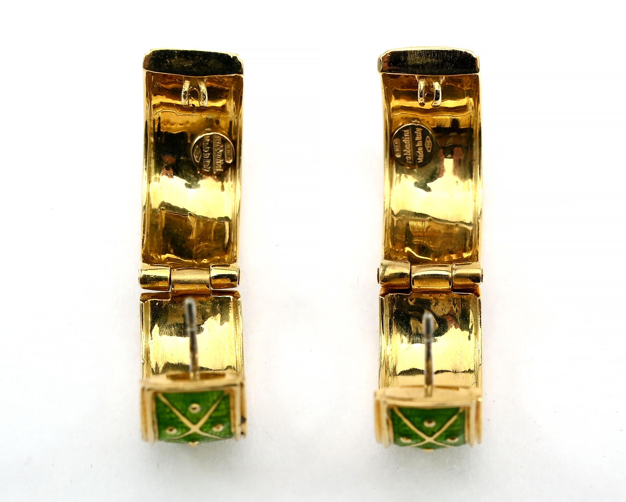 Women's or Men's Sabbadini Gold and Enamel Hoop Earrings For Sale
