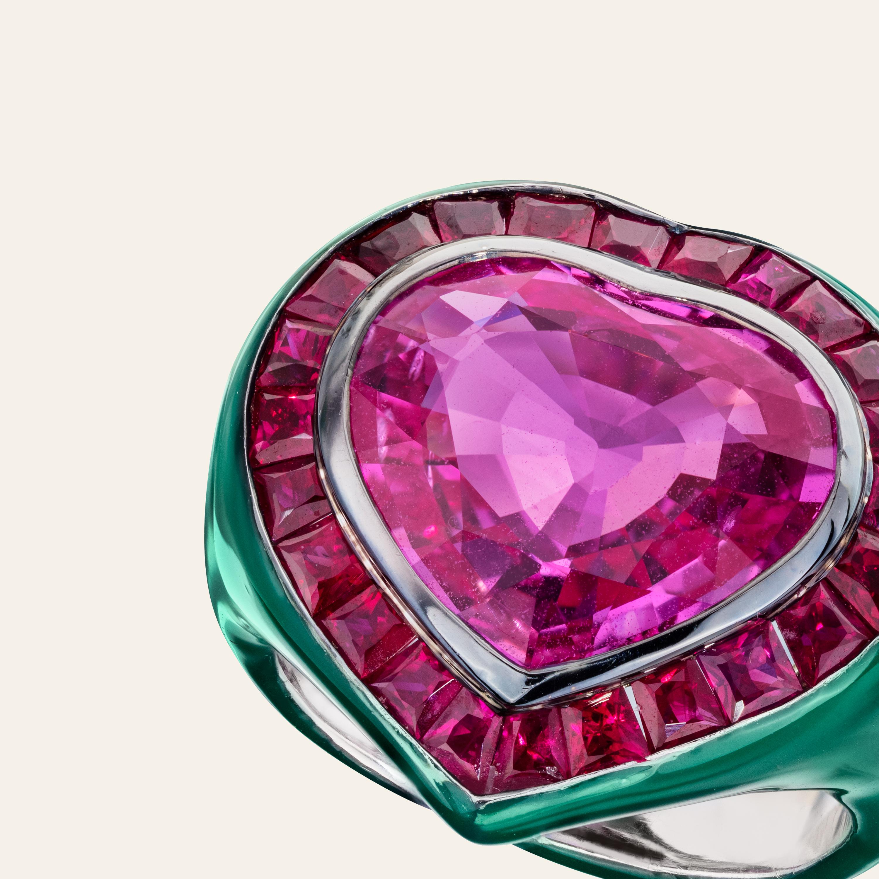 Contemporary Sabbadini Heart Shaped Pink Sapphire Ring For Sale