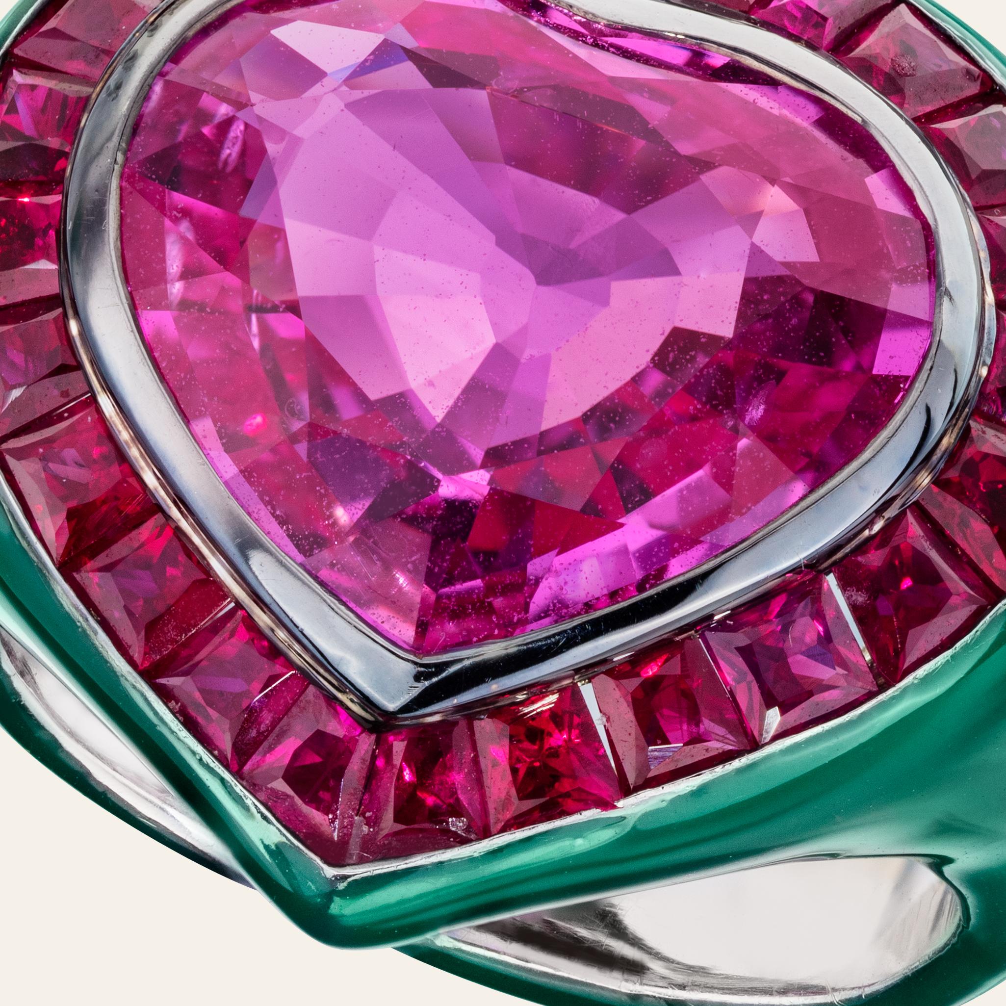 Women's or Men's Sabbadini Heart Shaped Pink Sapphire Ring For Sale