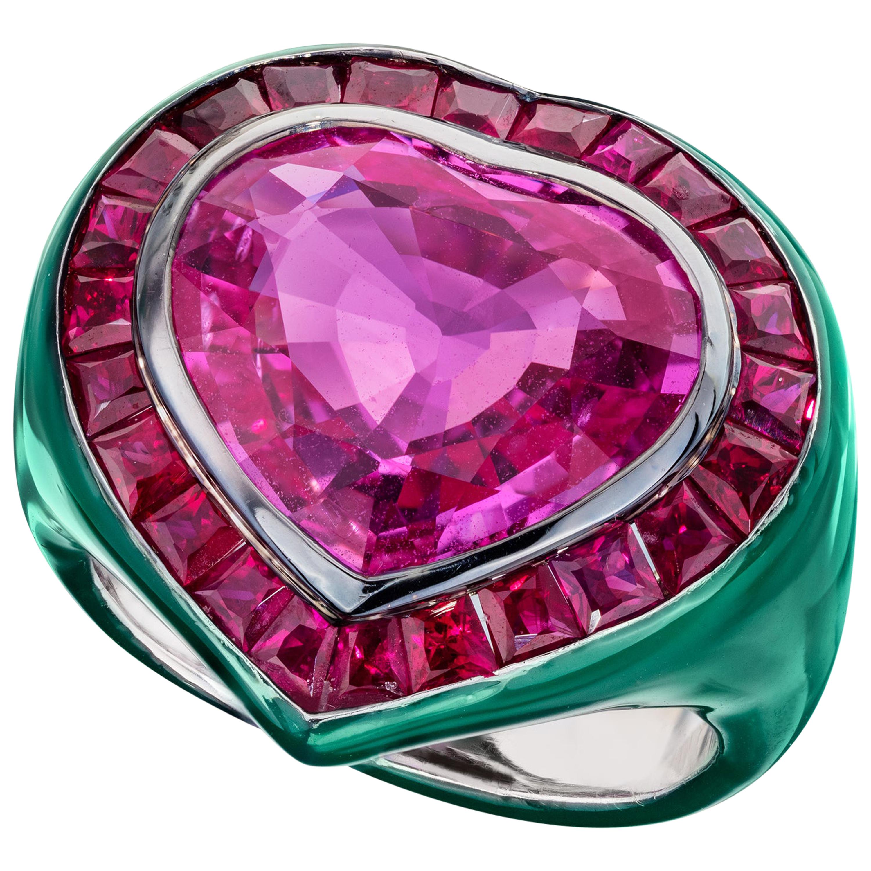 Sabbadini Heart Shaped Pink Sapphire Ring For Sale