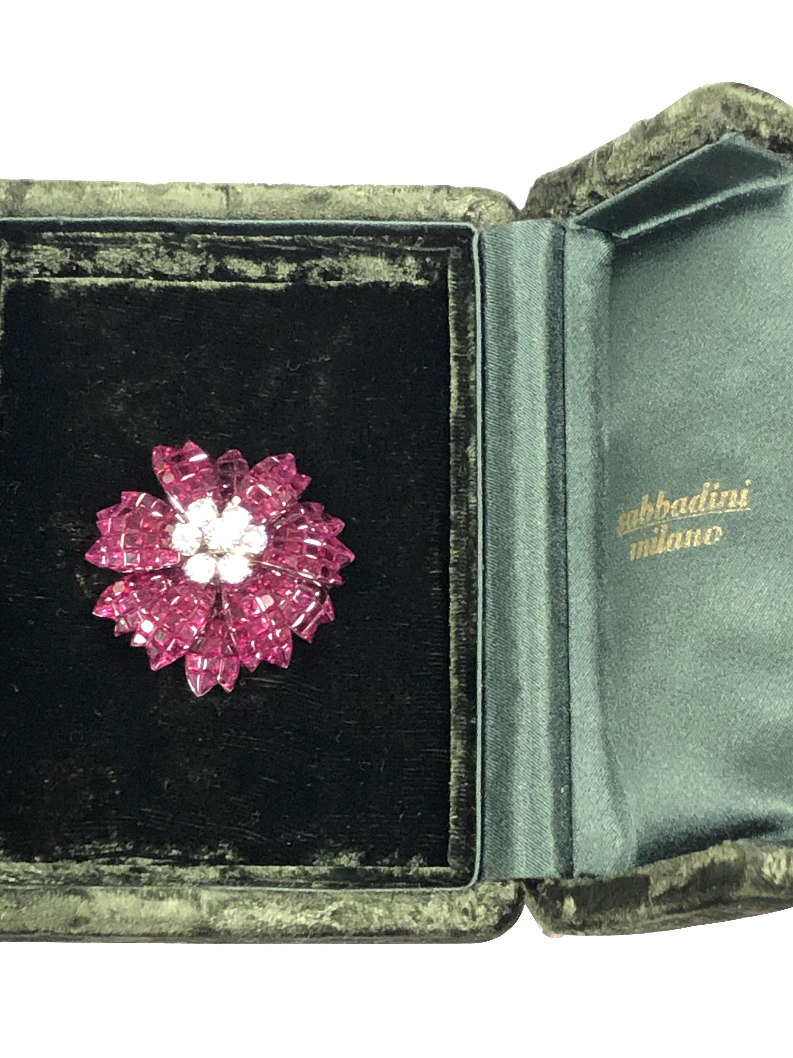 Sabbadini Invisible set Gold Ruby and Diamond Flower Brooch 1