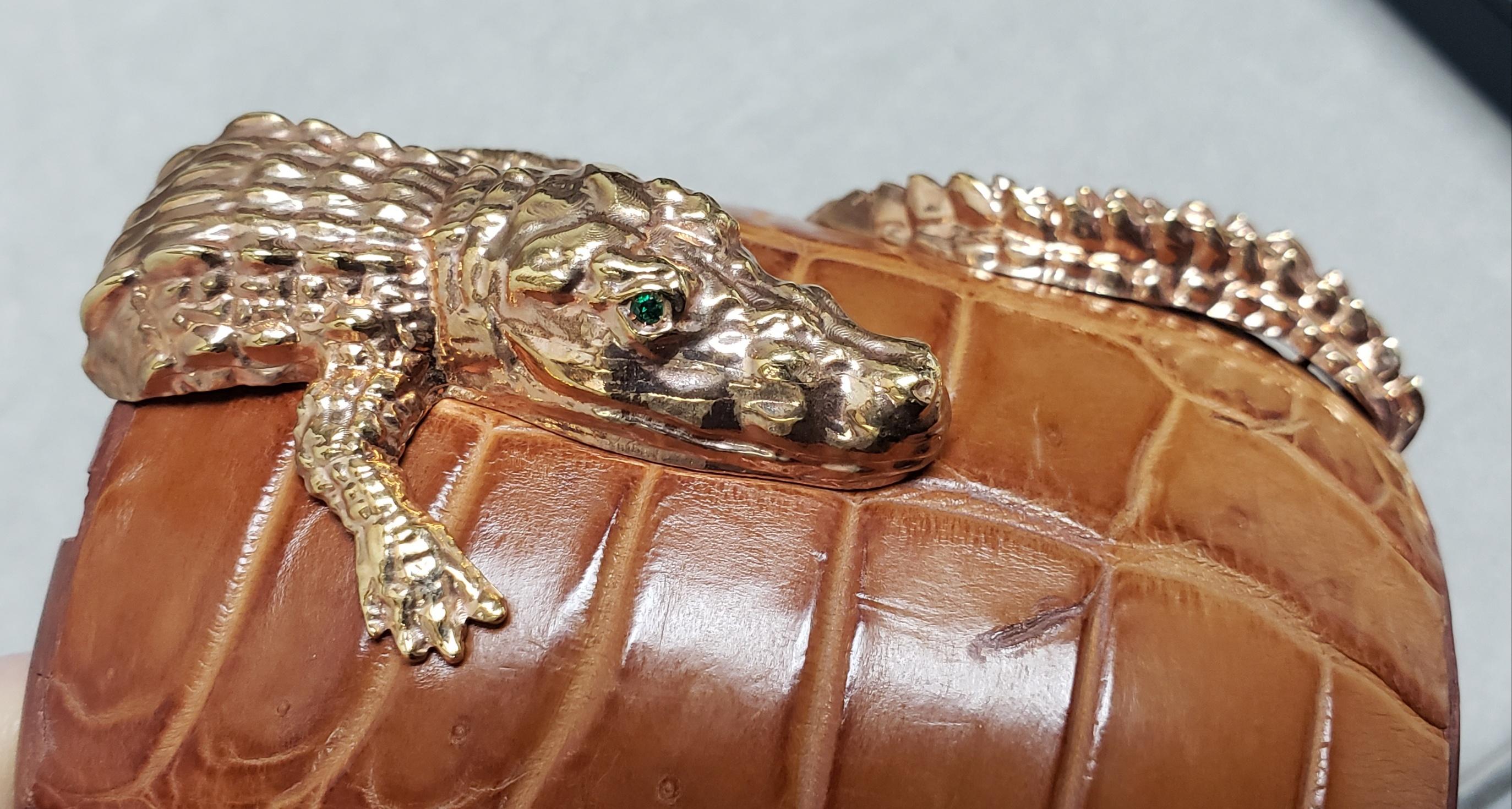 Round Cut SABBADINI Italy 18K Rose Gold Alligator cuff bracelet 3.25