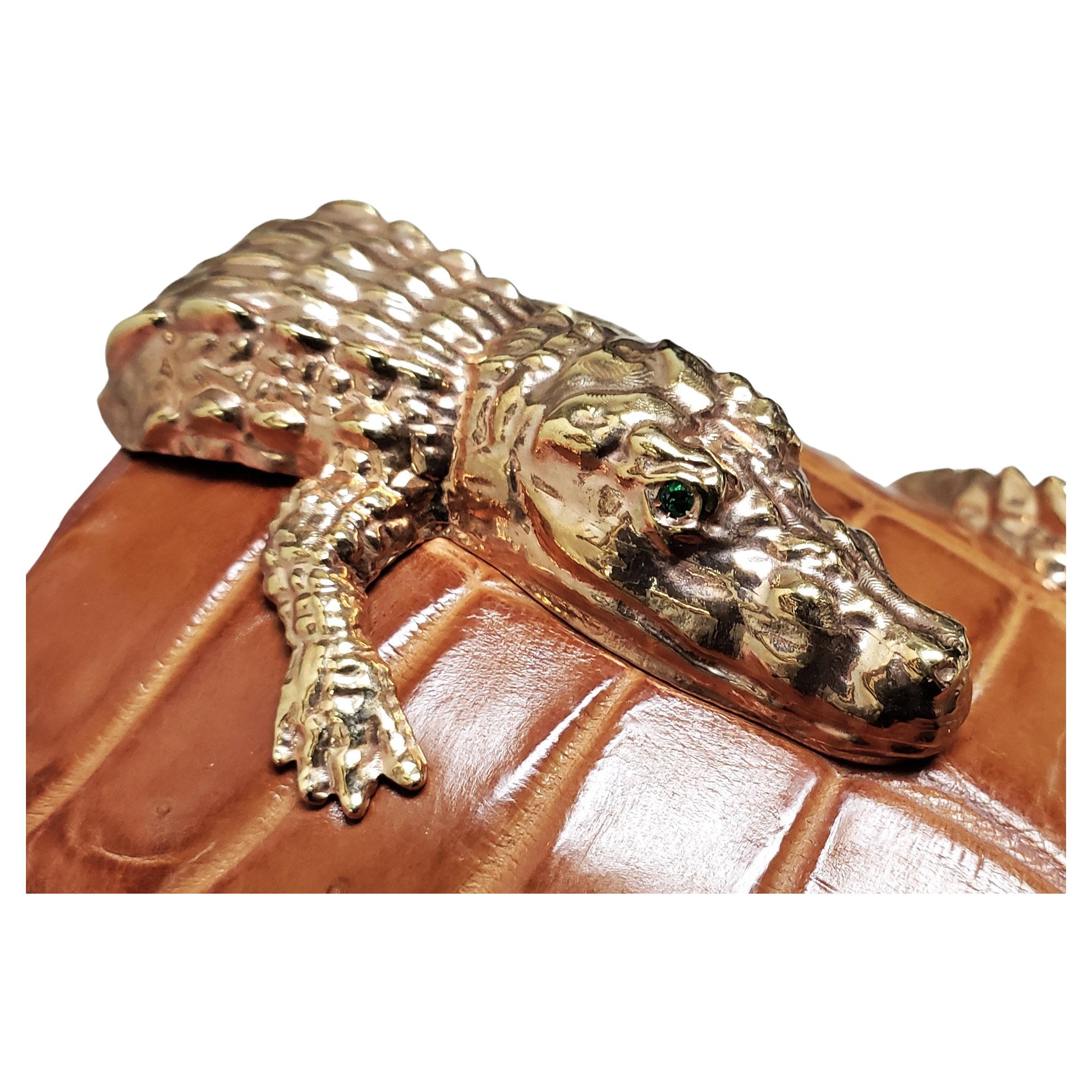 SABBADINI Italy 18K Rose Gold Alligator cuff bracelet 3.25" wide For Sale