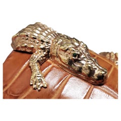 Retro SABBADINI Italy 18K Rose Gold Alligator cuff bracelet 3.25" wide