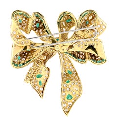 Sabbadini Italy 20ct Diamond & Emerald Bow Brooch