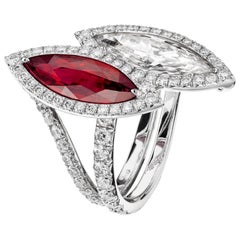 Sabbadini GIA Certified Diamond and Certified Natural Unheated Vivid Red Ruby Ri