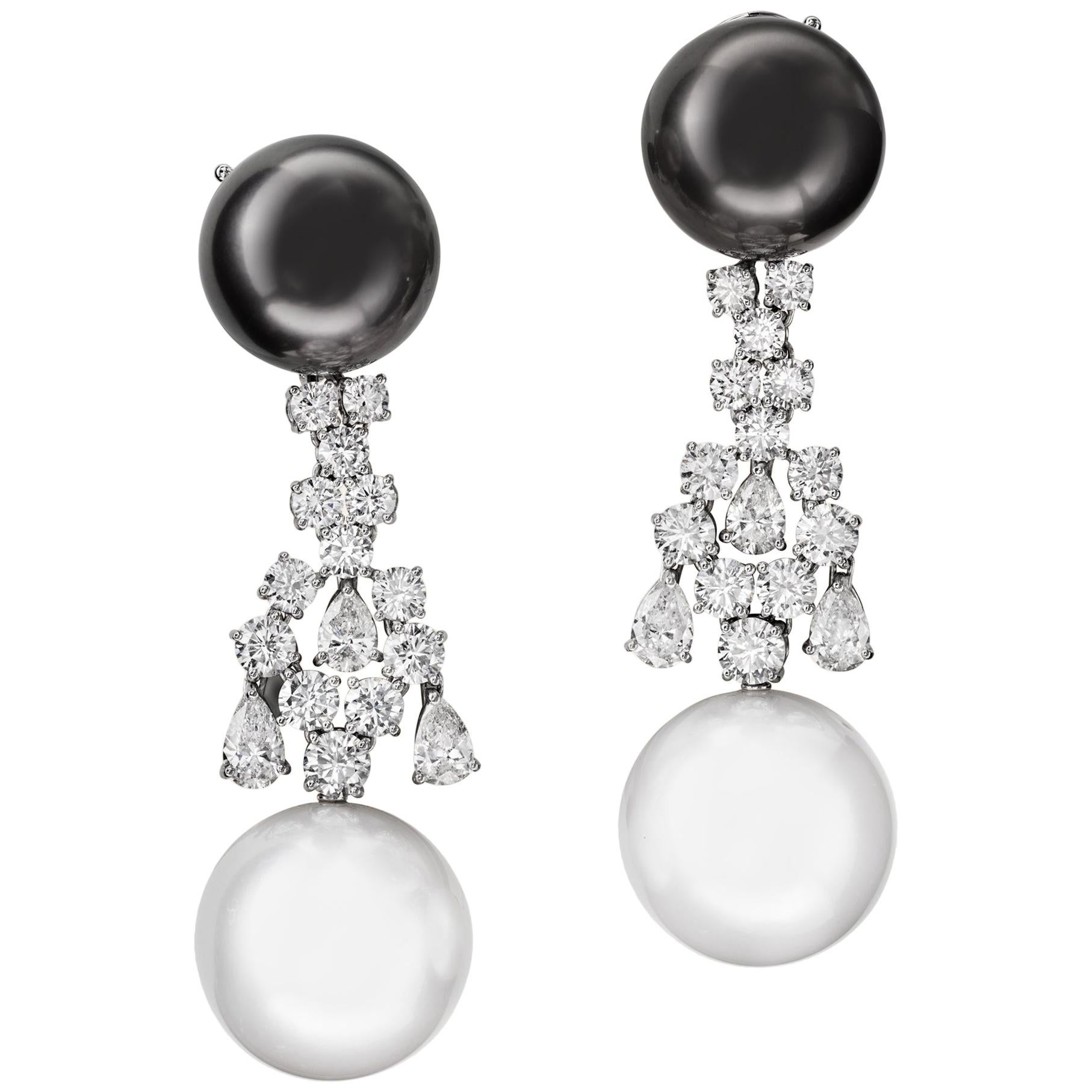 Sabbadini Jewelry Pearl and Diamond Long Earring For Sale
