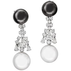Sabbadini Jewelry Pearl and Diamond Long Earring