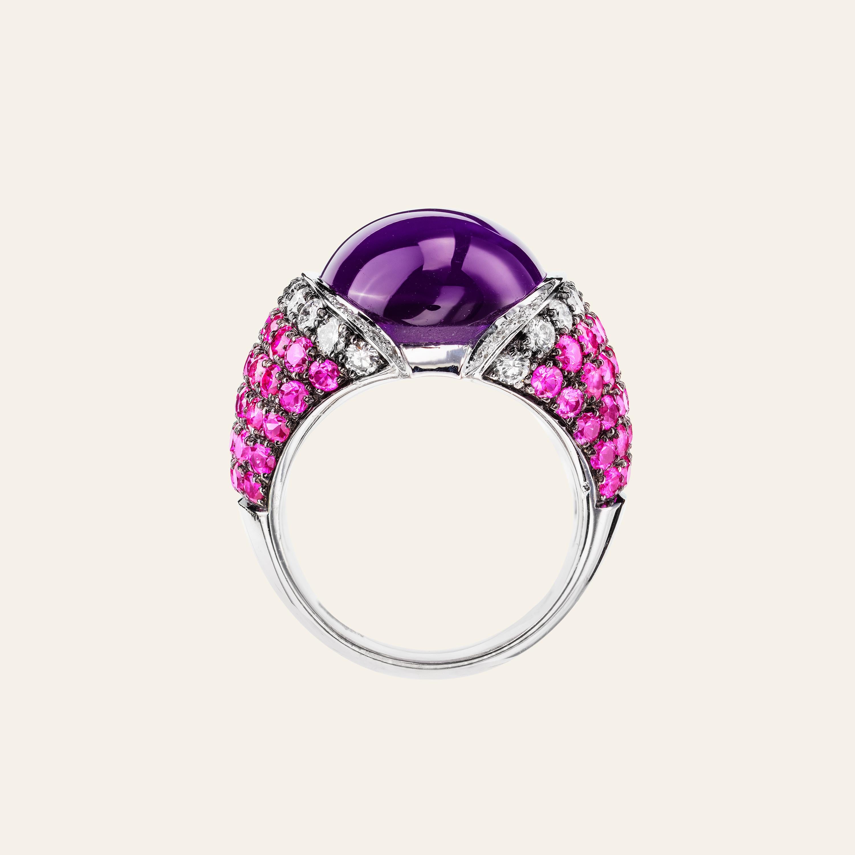 Cabochon Sabbadini Jewelry Pink and Purple Amethyst Cocktail Ring For Sale