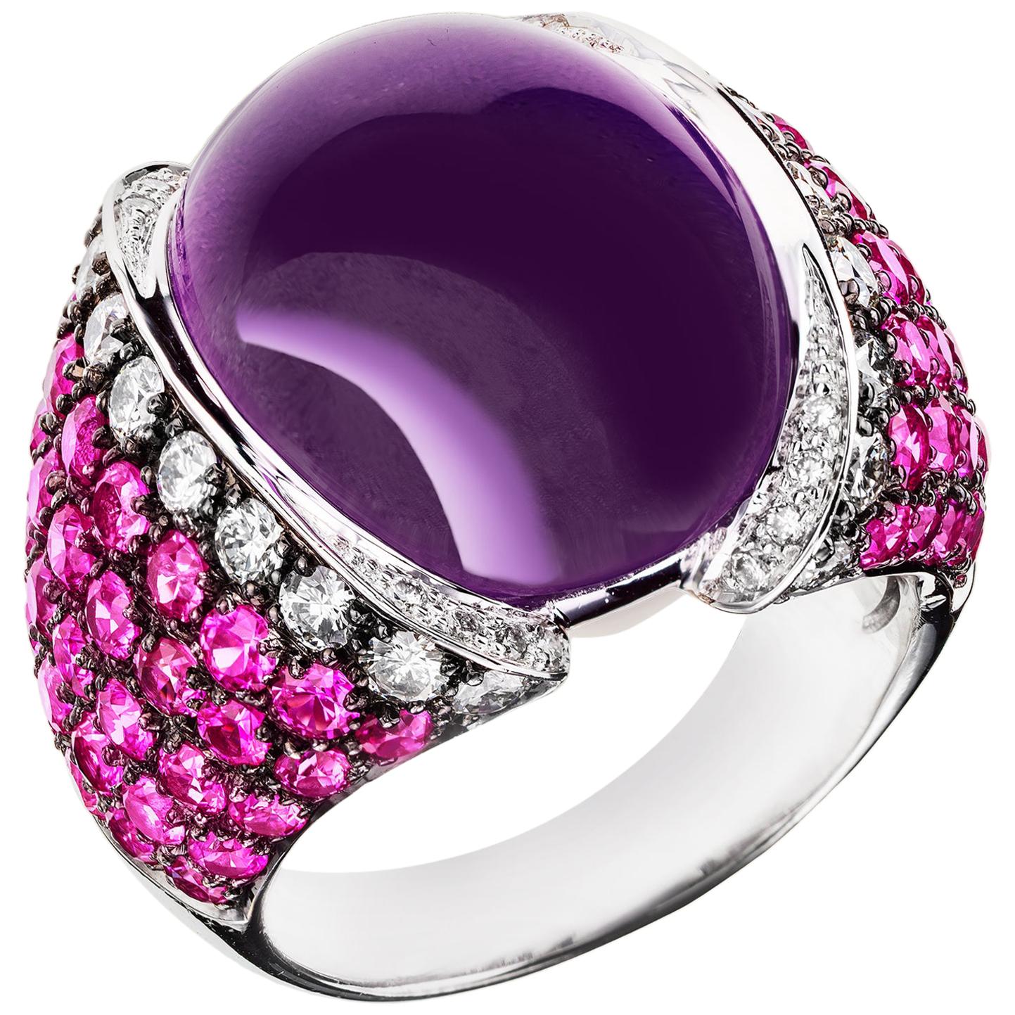Sabbadini Jewelry Pink and Purple Amethyst Cocktail Ring For Sale