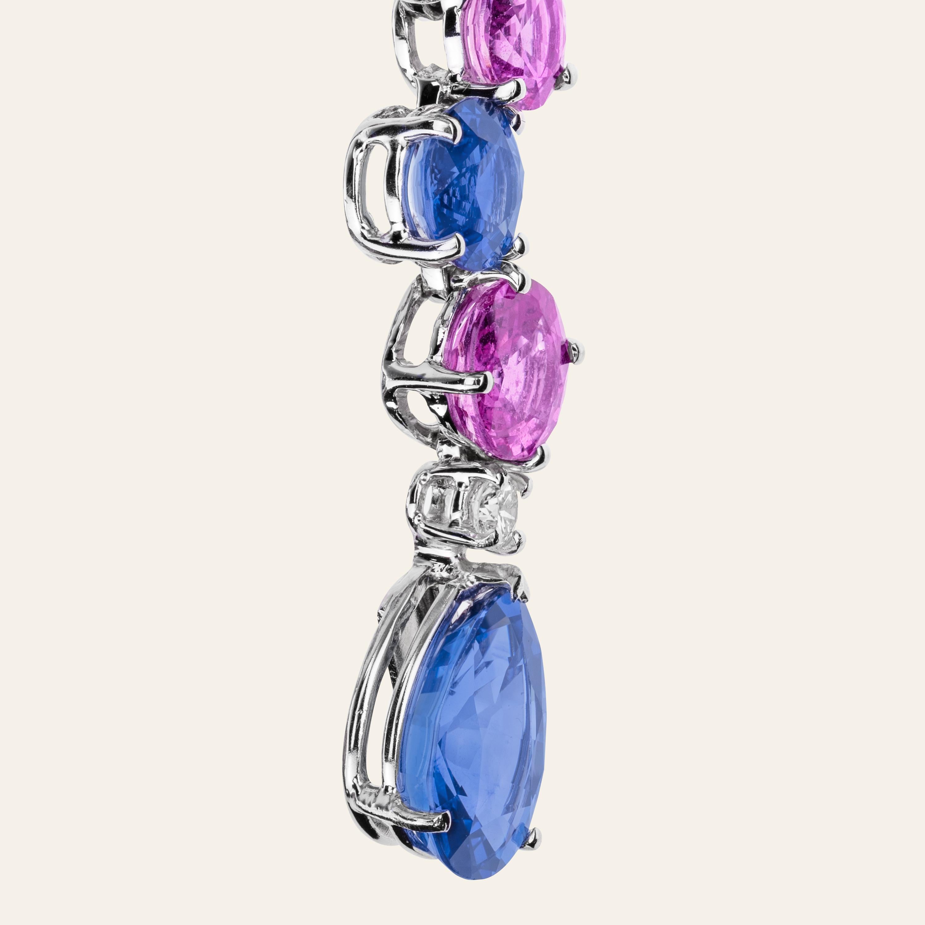 Sabbadini Light Blue and Pink Sapphires Pendant Earrings (Ovalschliff) im Angebot