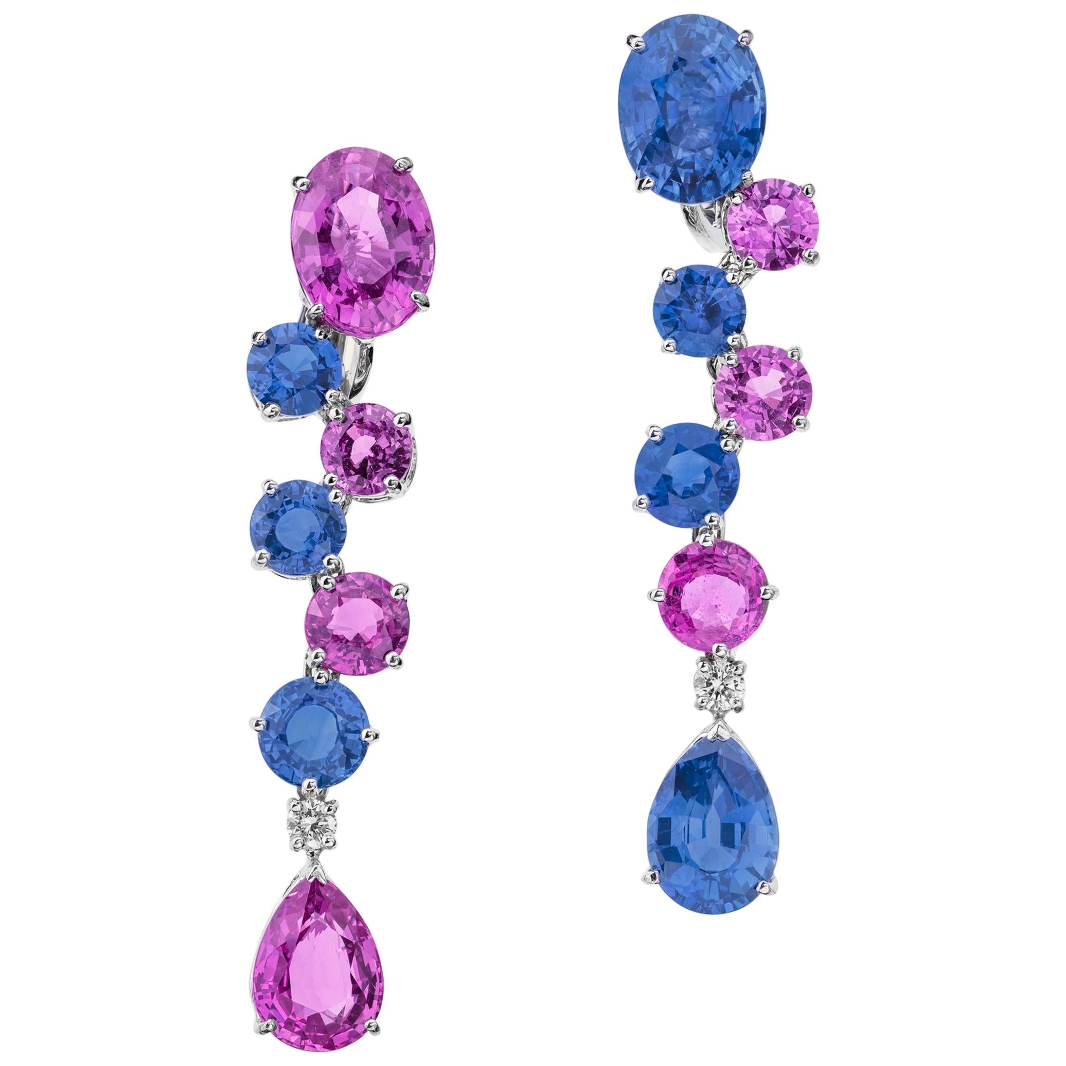 Sabbadini Light Blue and Pink Sapphires Pendant Earrings For Sale